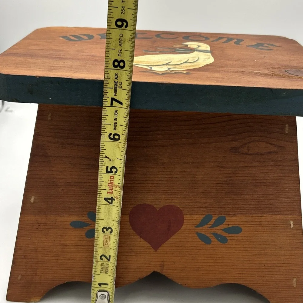 Vtg Wooden Step Stool Hand Painted Duck Welcome Country Farmhouse Cottage Core